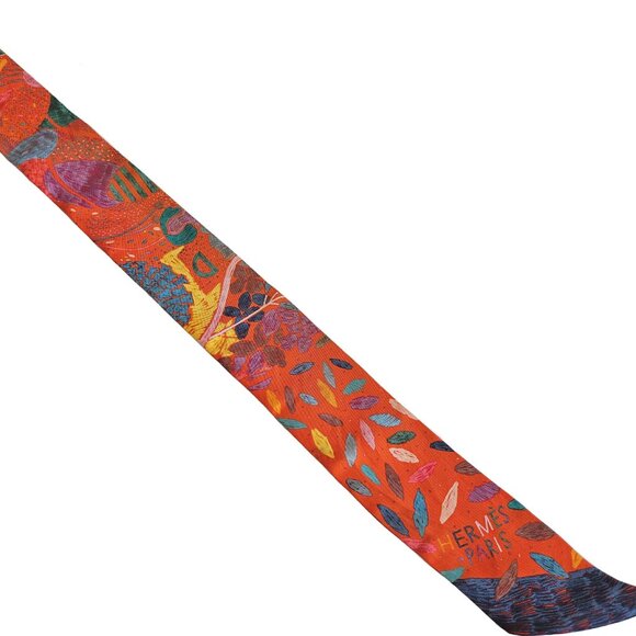 HERMES ORANGE CHACUN FAIT SON NID SILK TWILLY SCARF - Picture 5 of 10